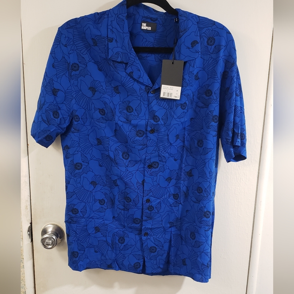 🌻NWT The Kooples Royal Blue Graphic Poppies Collar Shirt